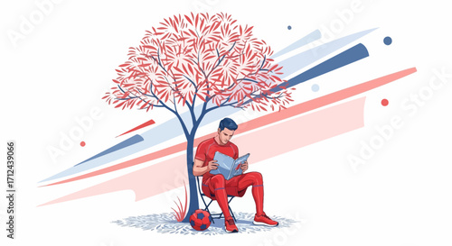 Athlete Reading Underneath Artistic Tree Abstract Illustration Ideal For Posters