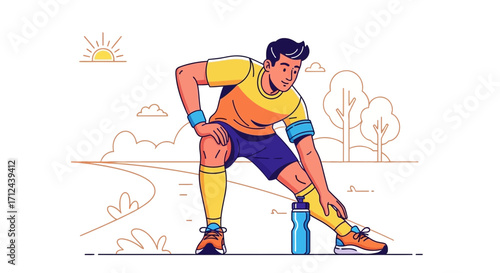 Athlete Stretching Before Workout In Park On Sunny Day Preparation and Wellbeing