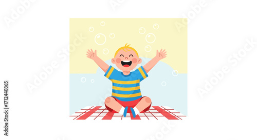 Cheerful Toddler Delighted To Play, Embracing Bubbles, Radiant Happiness And Joy.