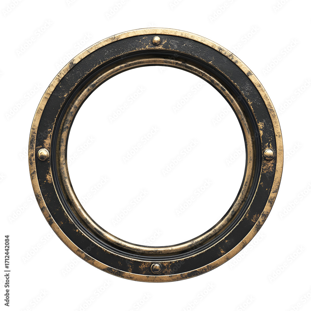 Obraz premium Steampunk Circular Frame with Rivets and Weathered Metal Texture for Industrial Design Projects and Creative Compositions