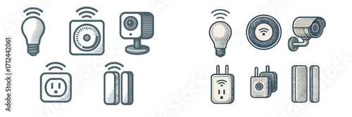 Various smart home devices including lights, cameras, and sensors for modern living