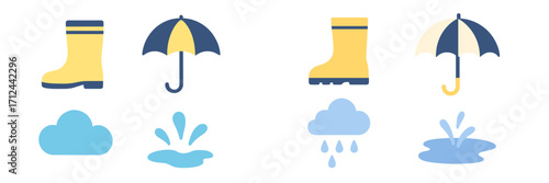 Colorful rain gear and weather symbols ideal for wet days or outdoor activities