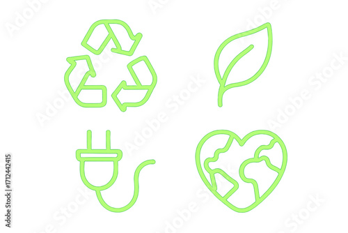 Symbols representing sustainability and environmental consciousness displayed together in a creative design