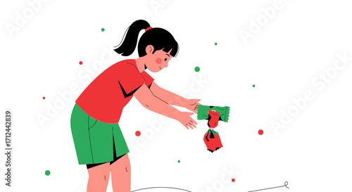 Cheerful Youngster Reaching For Wrapped Confectionery: A Delightful Vector Illustration