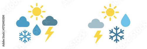 Weather symbols representing sunny, rainy, snowy, and stormy conditions showcasing various atmospheric conditions