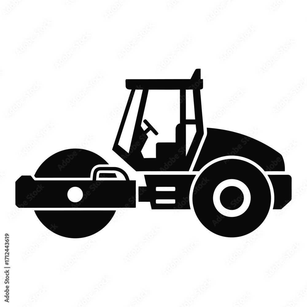 Naklejka premium Silhouette of a heavy duty road roller machine for paving and compacting surfaces silhouette