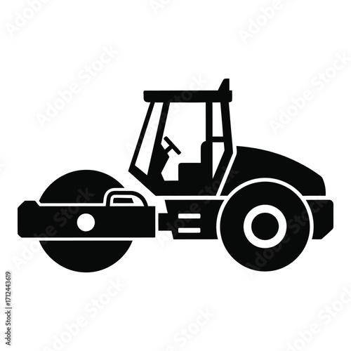Silhouette of a heavy duty road roller machine for paving and compacting surfaces silhouette