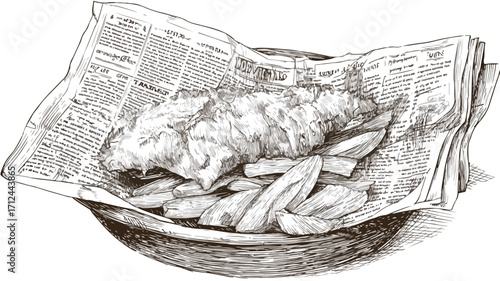 Vintage Cookbook Style Fish and Chips Sketch Wrap