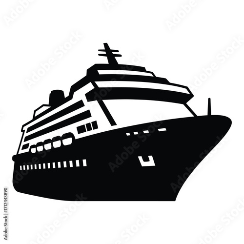 Iconic cruise ship silhouette for travel and leisure designs black white silhouette