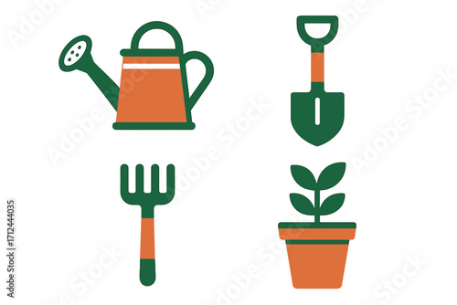 Gardening tools ready for planting in a sunny backyard