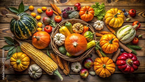 Wallpaper Mural Harvest bounty of pumpkins and corn on wooden table Torontodigital.ca