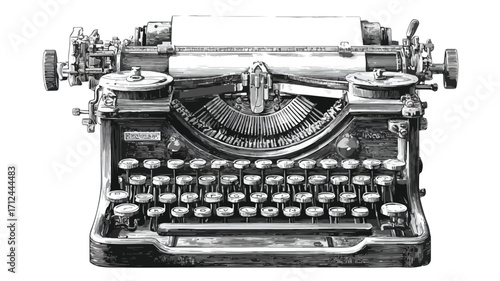 Vintage Typewriter & Blank Paper Sketch - Retro Office Equipment for Writing & Communication