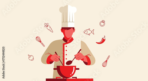 Chef Preparing Delicious Food in the Kitchen, A Culinary Delight Illustration