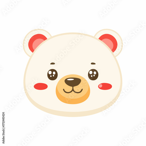 Adorable cartoon polar bear face illustration, featuring cute round eyes, rosy cheeks, and a friendly smile