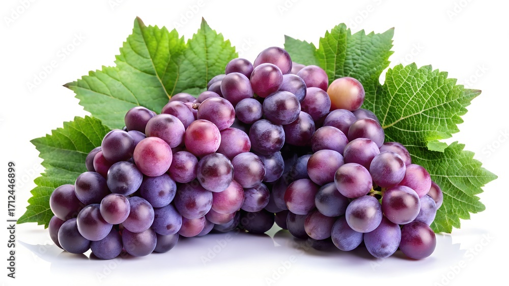 Fototapeta premium Bunch of ripe purple grapes isolated on white