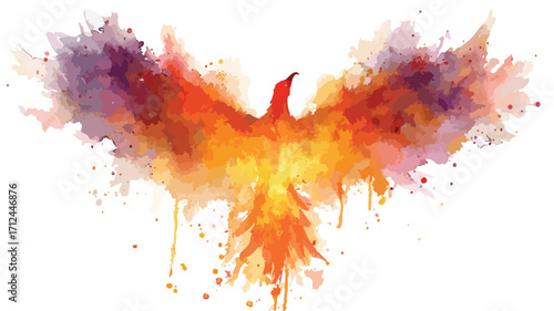 Elegant Phoenix Rising from Ashes Watercolor Painting for Success and Rebirth