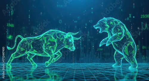Digital Bull Versus Bear Symbolizing Market Trends