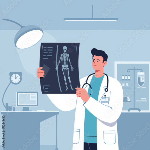 Vector Medical Doctor Illustration with X-ray Skeleton in Modern Style for Healthcare Branding