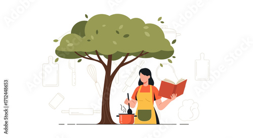 Culinary Fusion: Artistic Illustration Blending Nature With Kitchen Cuisine Creation