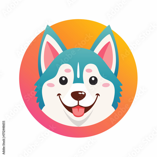 Joyful cartoon husky dog icon with a happy blue and white face and playful tongue out. This vibrant pet character is ideal for a friendly avatar or lively graphic