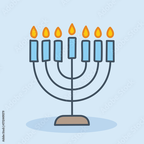 A simple and clean, flat-style icon of a Hanukkah menorah. A traditional symbol for the Jewish festival of lights celebration.