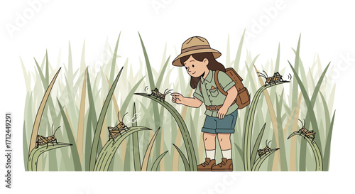 Child's Exploration Of Meadow Featuring Grasshoppers, Adventure, and Outdoor Study