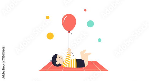 Child's Joyful Moment: A Whimsical Playtime With a Red Balloon and Playful Bubbles