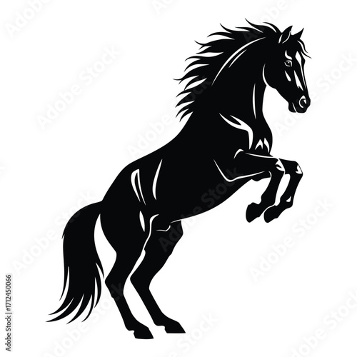 Powerful rearing black horse silhouette majestic animal spirit design art silhouette