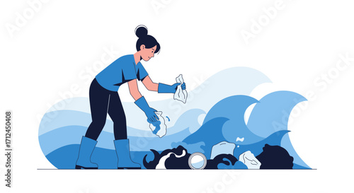 Cleaning The Oceans: Environmental Preservation Action, Illustrative Concept Of Waste Removal