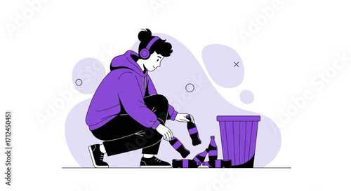 Cleaning, Recycling, And Environmental Awareness: Illustrative Young Person's Action