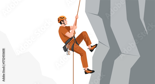 Climber Ascends Rocky Surface: A Depiction Of Achievement And The Thrill Of Adventure