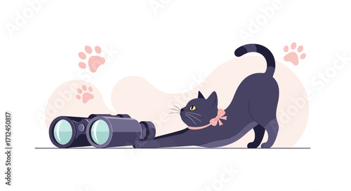 Curious Cat Explores The World Through Binoculars With Adorable Paw Prints Design