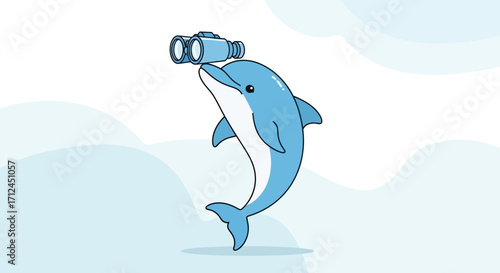 Curious Cetacean: A Playful Dolphin Inspecting with Binoculars, In Serene Waters
