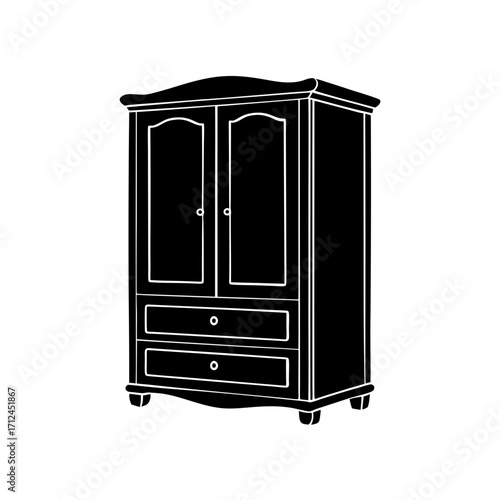 Silhouette of a wooden wardrobe on transparent background