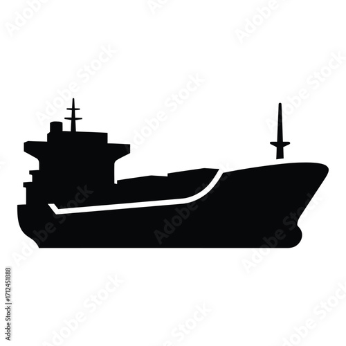 Black silhouette of a cargo ship transporter for maritime logistics and shipping silhouette