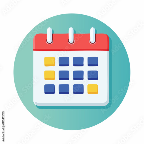 Flat vector calendar icon for planning schedules and managing appointments. Modern graphic symbol for business organization, daily events, and deadline reminders