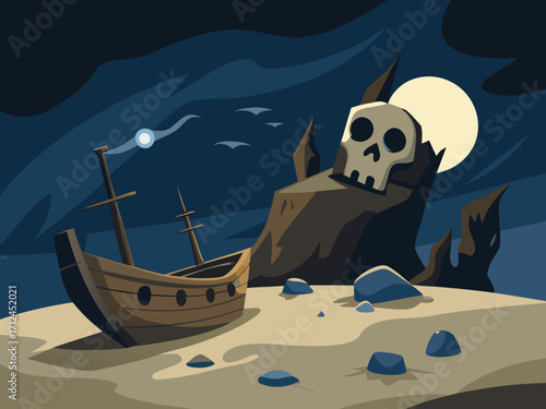 Halloween Dog Illustration Pirate Pet with Skulls Bones and Spooky Cove
