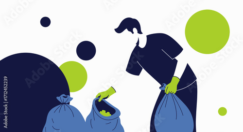 Community Member Gathering Trash In An Effort To Preserve The Pristine Environmental