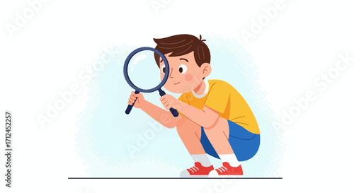 Curious Child Exploring The World With Magnifying Glass Observing Closely Studying