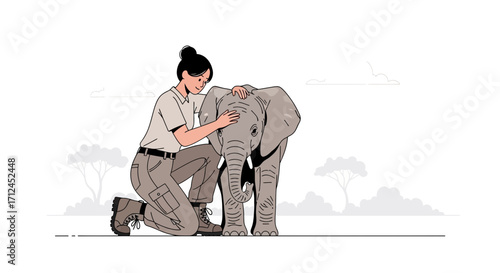Compassionate Handler Interacting With Elephant Depicting Conservation and Wildlife Protection
