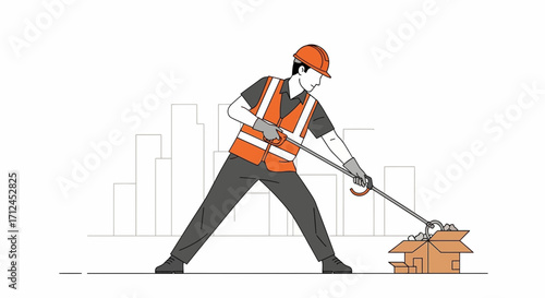 Construction Worker Safely Handling Objects from a Box in Urban Setting