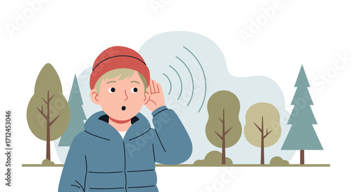 Curious Child Listening to Sounds Emanating From Nature Expressing Deep Wonder