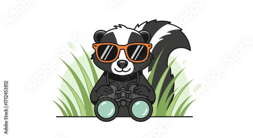 Cool Skunk with Sunglasses and Binoculars Wildlife Nature Observation Cartoon Character