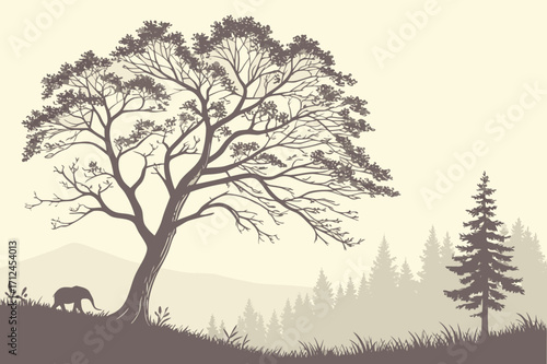 Serene Landscape Illustration with Rolling Hills

