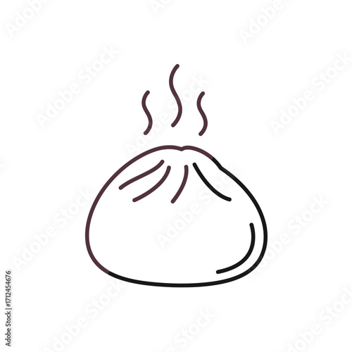 A delightful hand-drawn outline illustration of a steaming hot Asian dumpling, perfect for restaurant menus, food blogs, or culinary design projects.