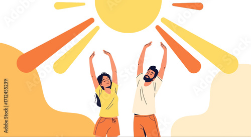 Couple Enjoying Sunshine, Reaching for Sunlight, Feeling Joyful Under Sunlight's Rays