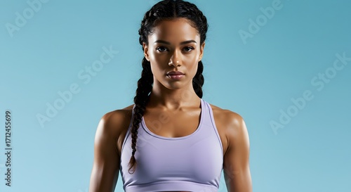 Fit Athletic Woman with Toned Muscles Posing Confidently in Gym