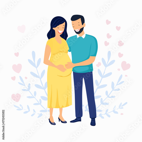 Vector image of Happy couple expecting a baby soon celebrating parenthood