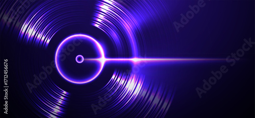 Abstract glowing purple sound waves and light beam