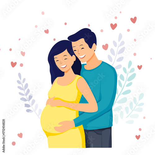 Vector image of Happy couple expecting a baby soon celebrating parenthood